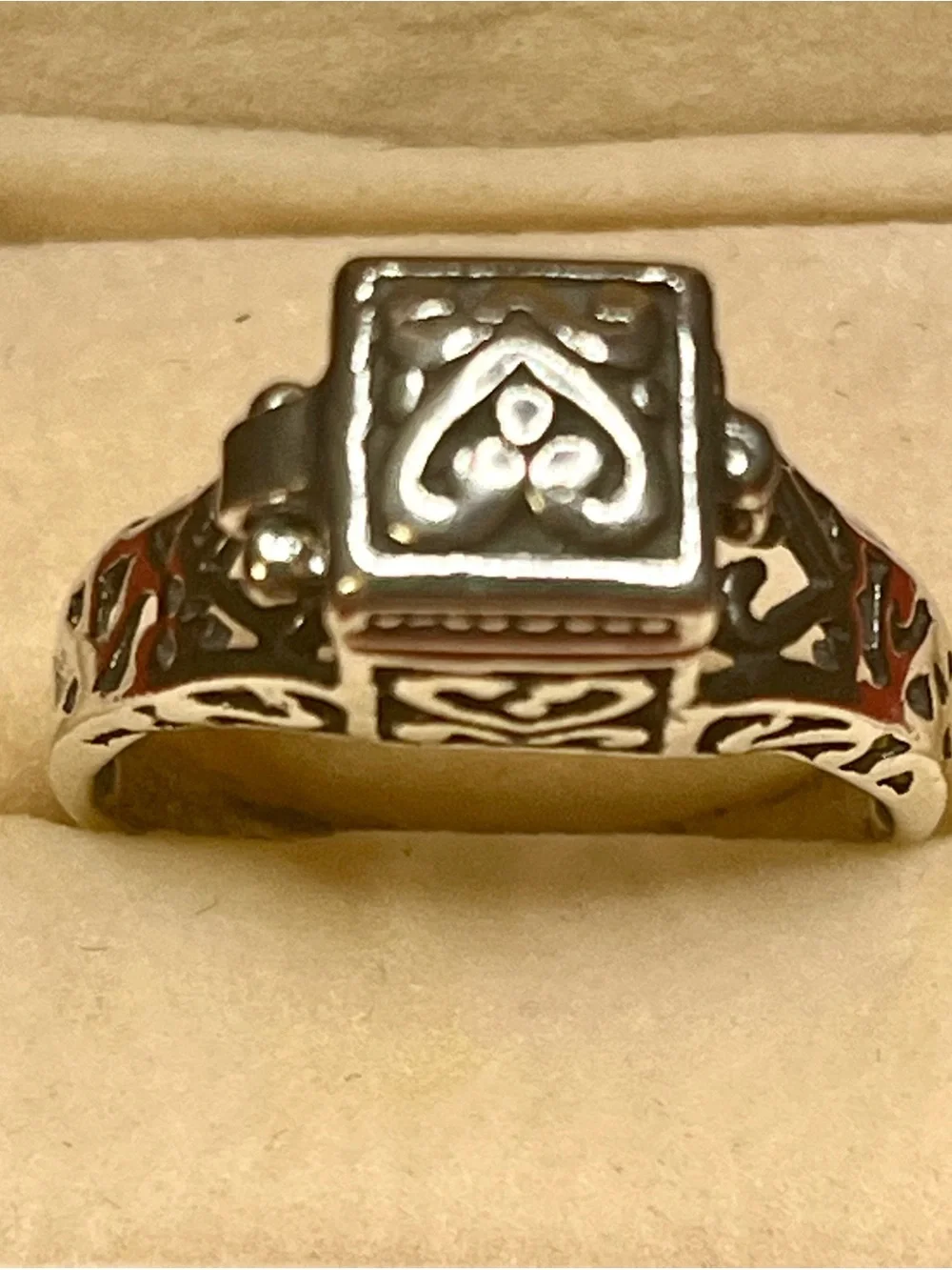 Sterling Silver Poison Ring Secret Compartment Hinged Size 8